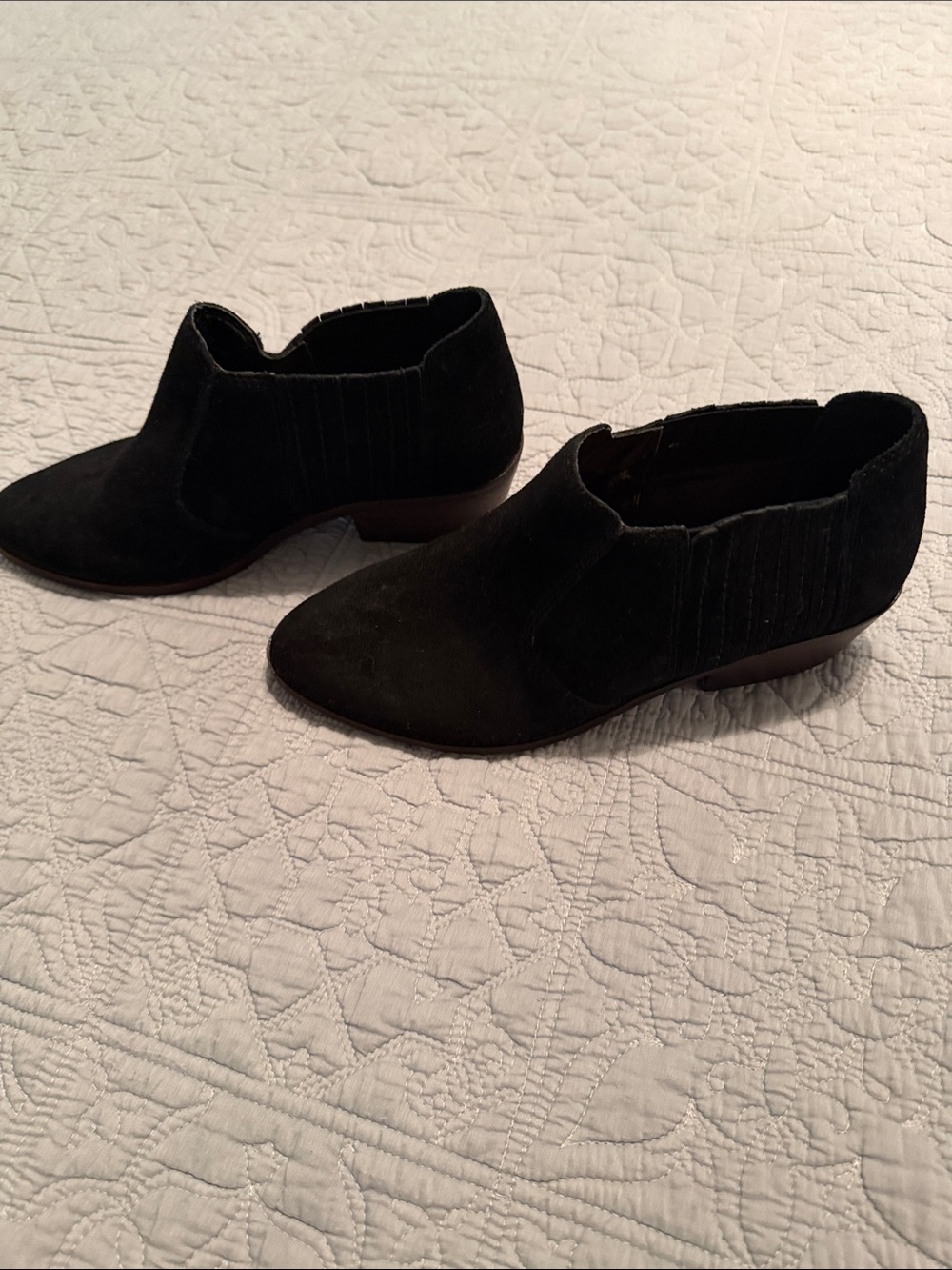 Lucky Brand Black Suede Ankle Booties with Elastic Side Panels